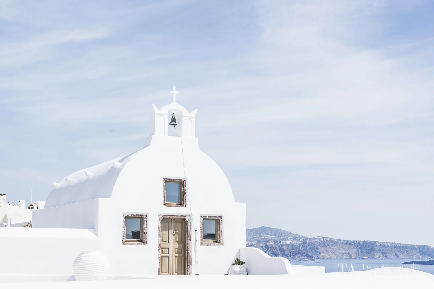 Facade of a church in Oia village.