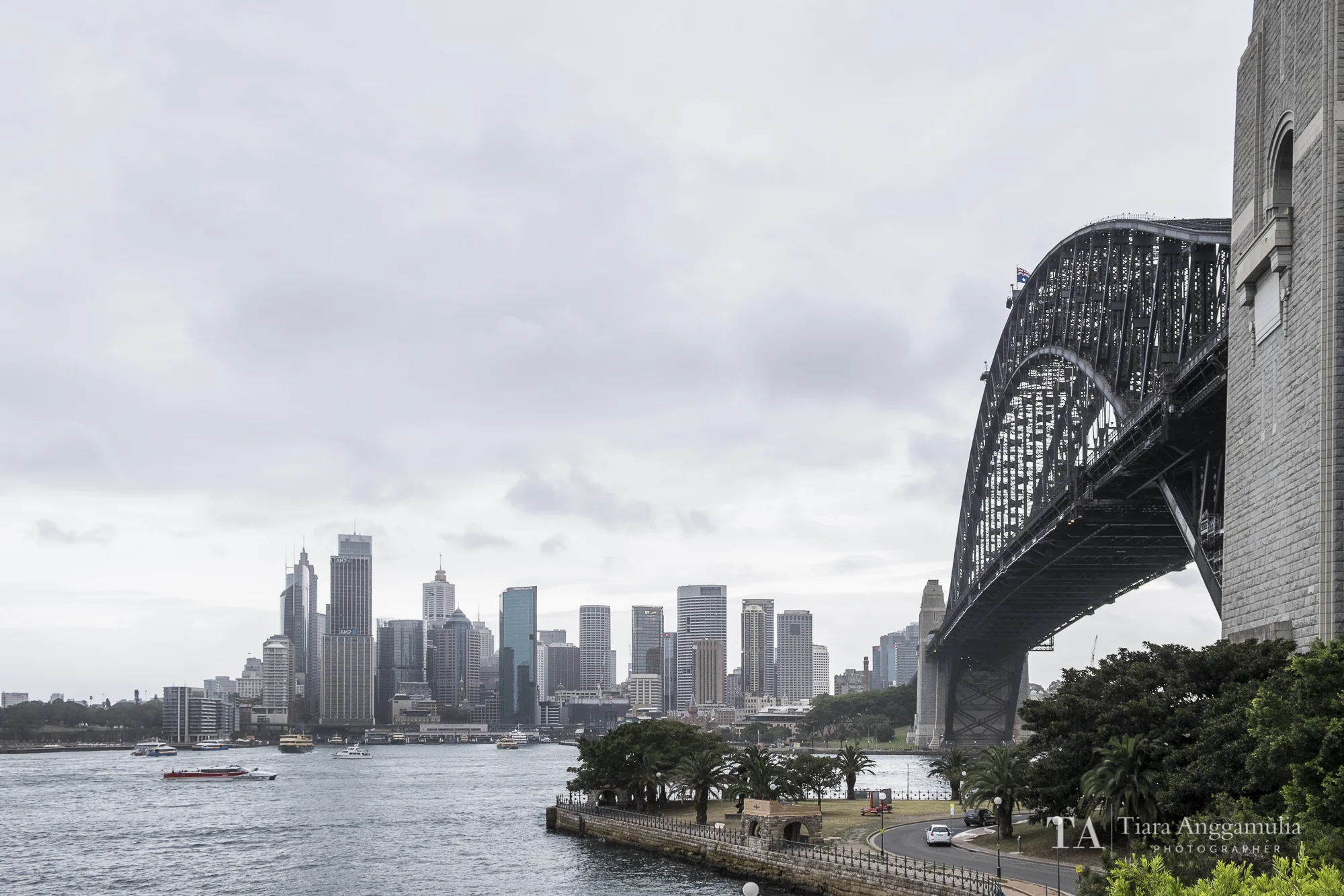 A view towards the Sydney Harbour Bridge.
