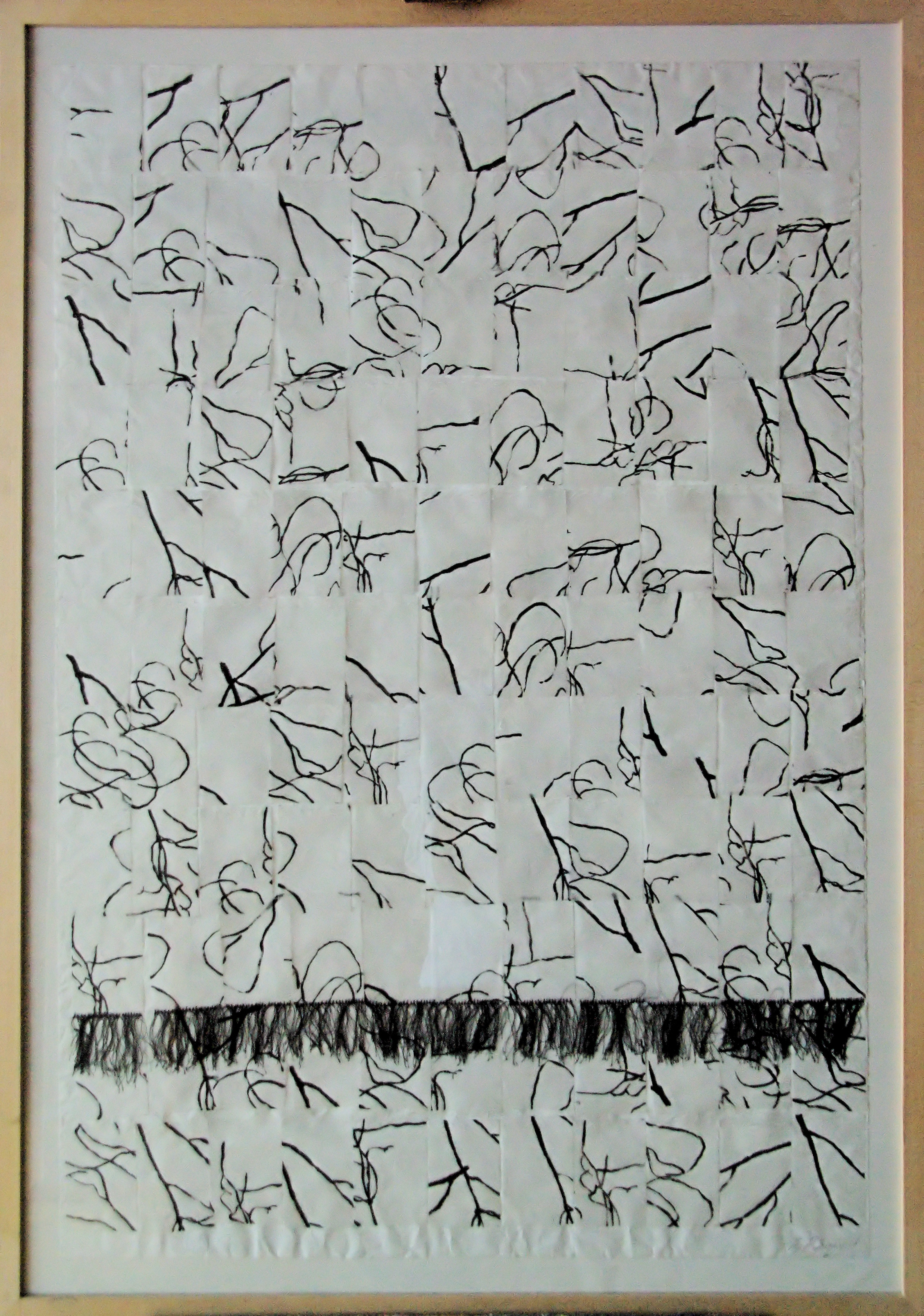 "Rhythmus der Verwirrung", 2017, 94x64cm, Acryl und Faden auf Papier