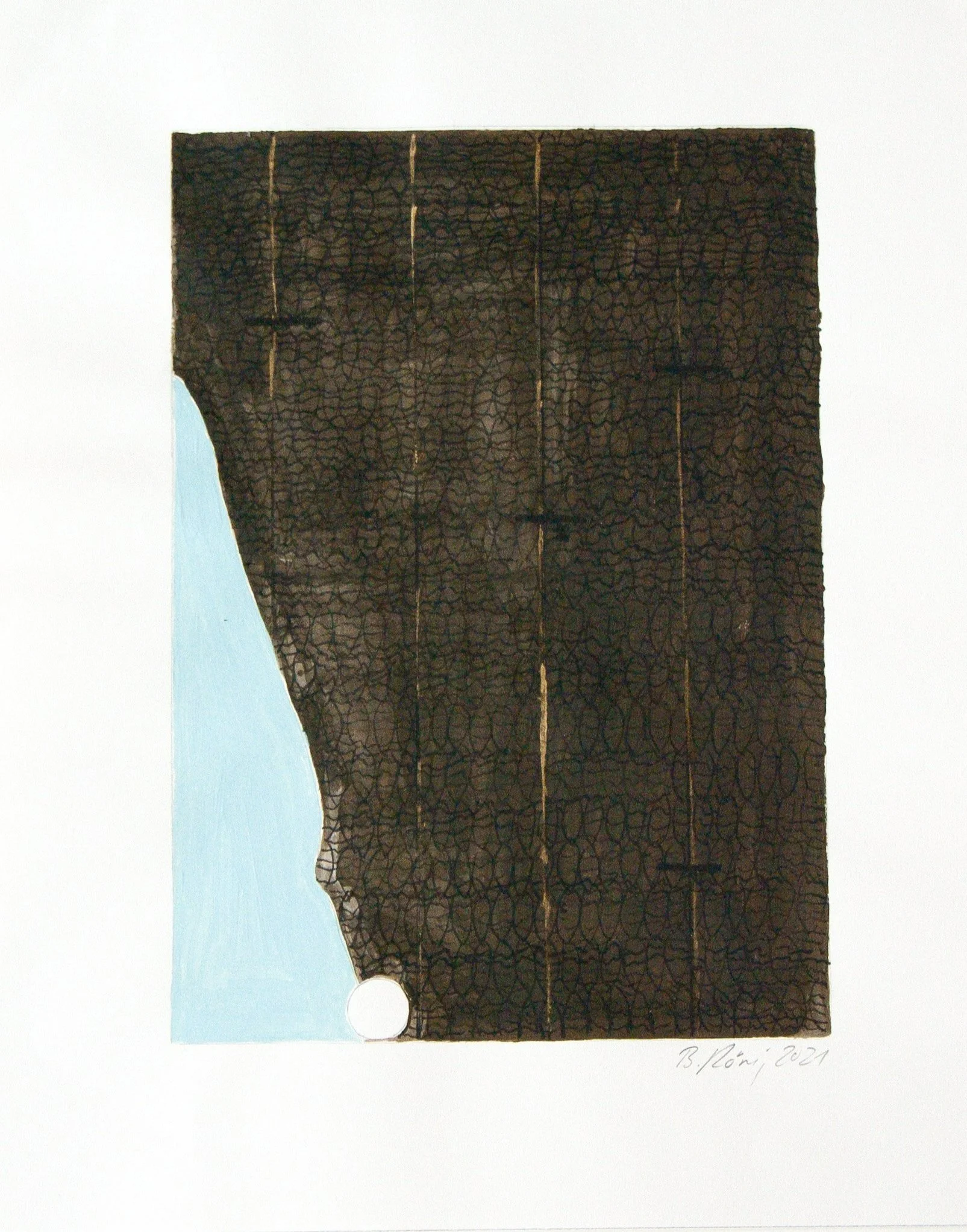 "Helle Kugel in der Nacht", 2021, Acryl auf Papier, 30 x 21 cm 