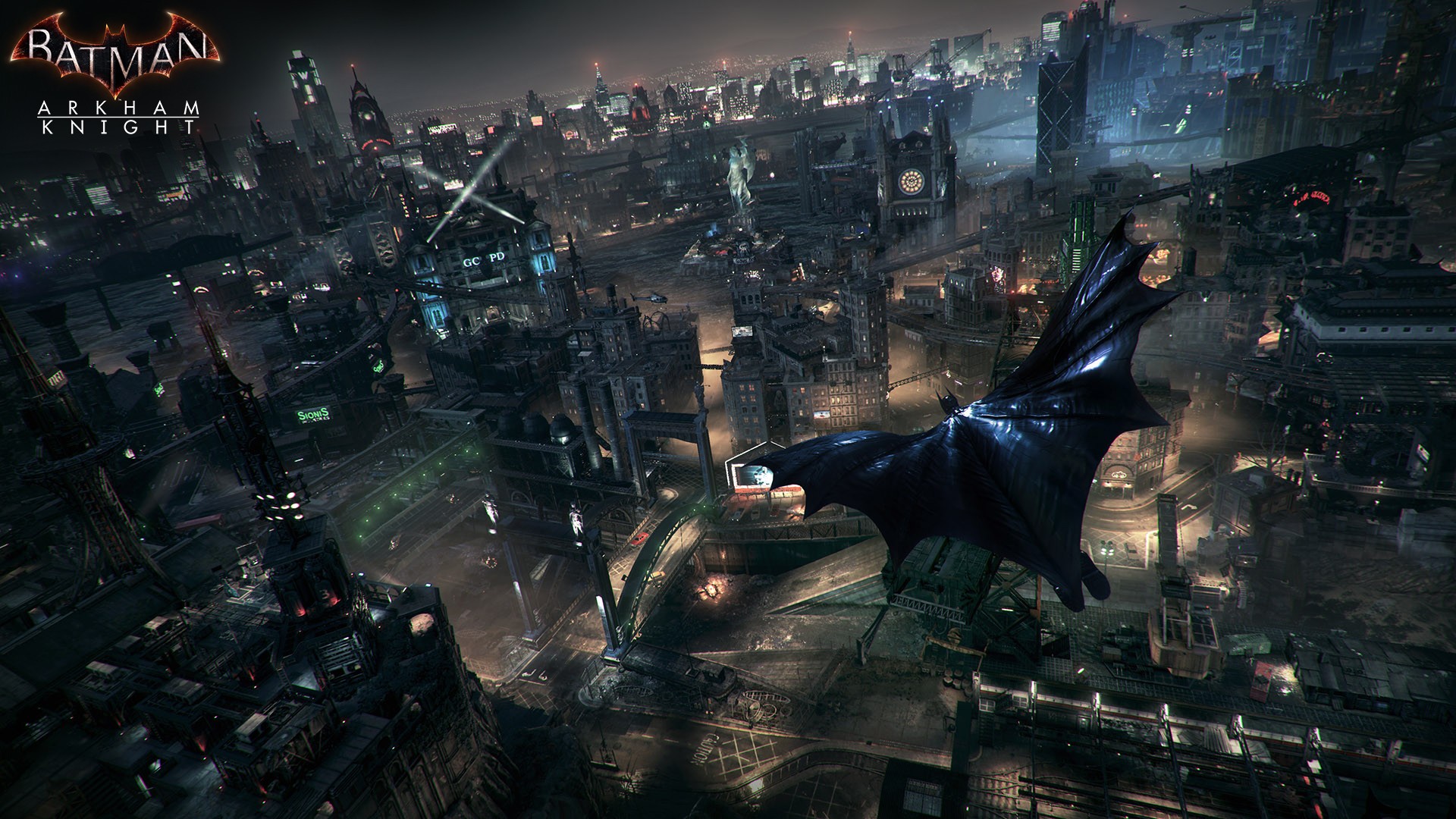 Gotham city is gigantic, beautiful, alive, and full of enemy aerial drones (which are fun to land on and explode) and watchtowers set up on skyscrapers.