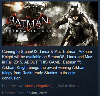 Testament to the botching of its release this header box on the game's Steam page says both that the game was released on June 23rd, and that it will be available in Fall 2015. 11,000 users are not happy.