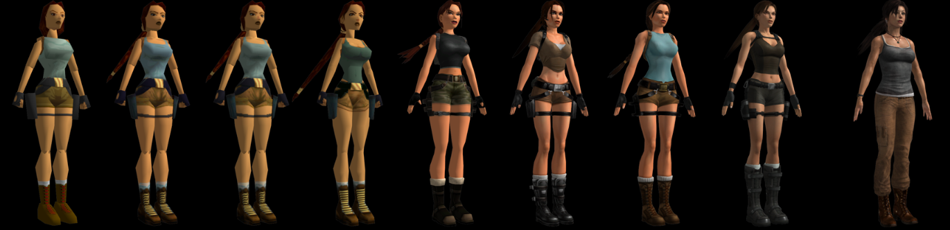 Lara Croft, now with added trousers, narrower hips, no visible tummy, and smaller boobs.