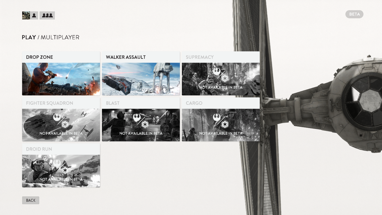 Screenshot from the Beta multiplayer menu