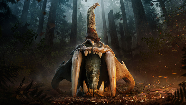I watched some commentary and the host didn't know what this was. Clearly a sabretooth Tiger skull with a dagger through it! Right?