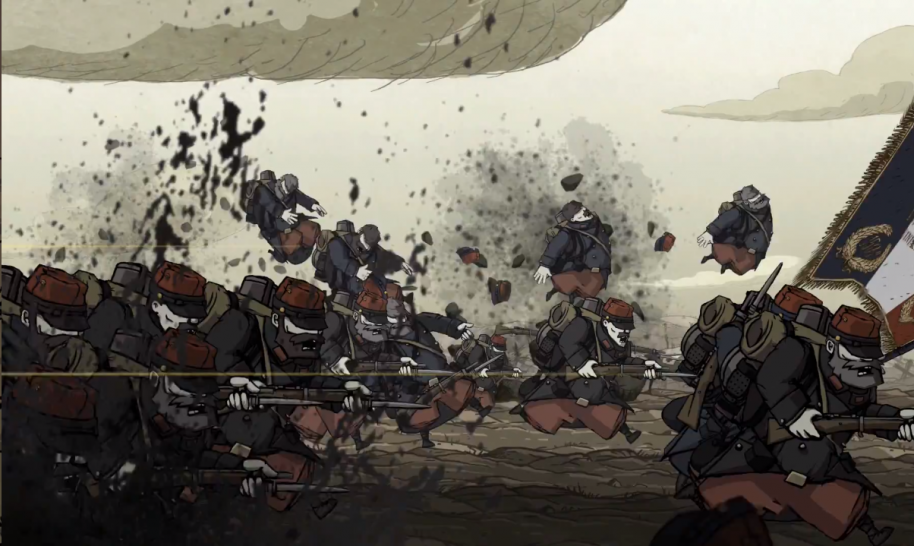 while it's light on gore, and shies away from having you do much in the way of killing, valiant hearts doesn't fail to impress the brutality of war upon the player. it's actually all the more effective for the fact that you can't retaliate. You can only keep charging.
