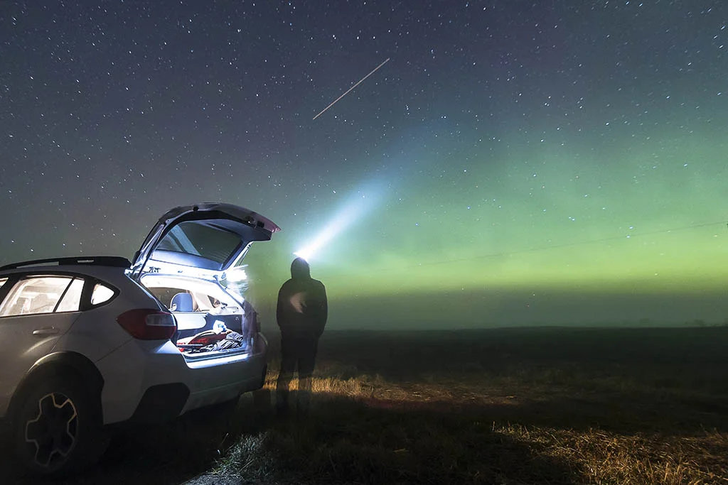 Self-portrait. Headlamp and Crosstrek XV | Canon 70D 11mm f/2.8 ISO1250 30s