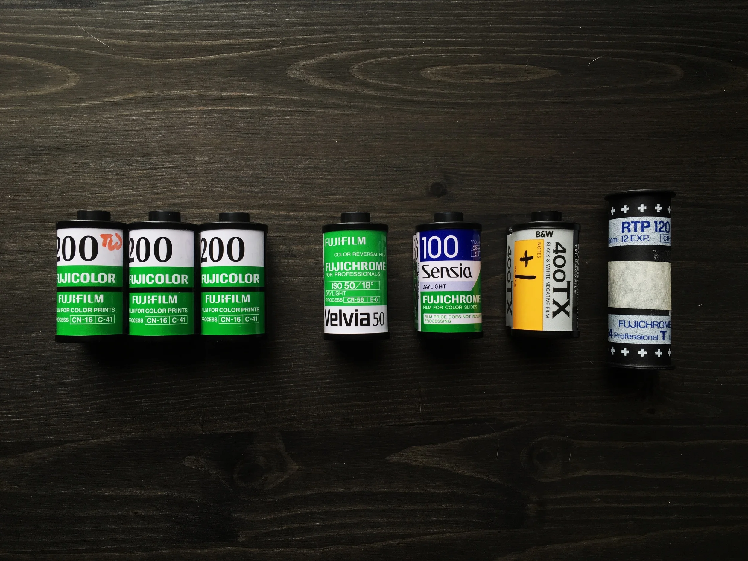 Rolls of slide film, as well as some others, shot in preparation of trying out my new Rapid E6 kit. 