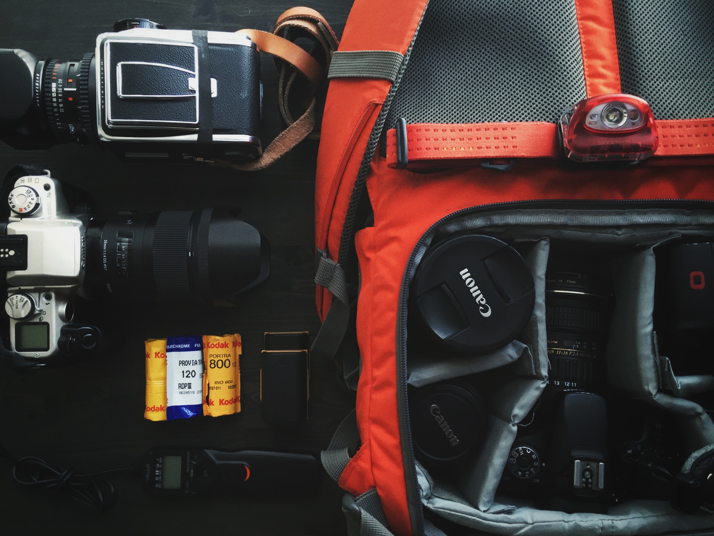 I have trouble deciding which camera to leave behind so I often take as many as I can carry. 