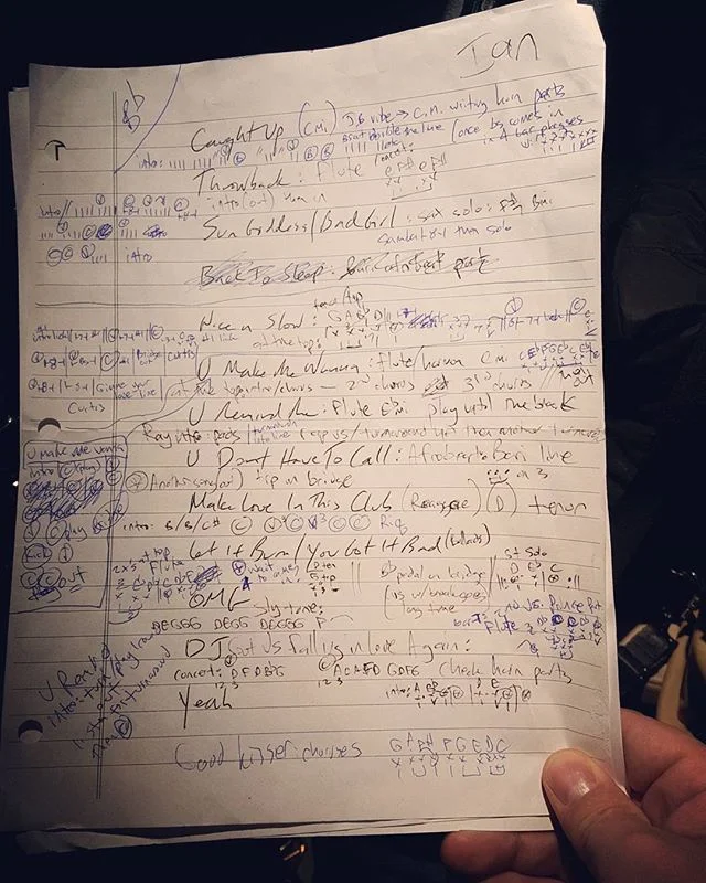 The scribblings of a madman! Haha--my "cheat sheet" for the Roots/Usher shows a couple weeks ago. #theroots #usher