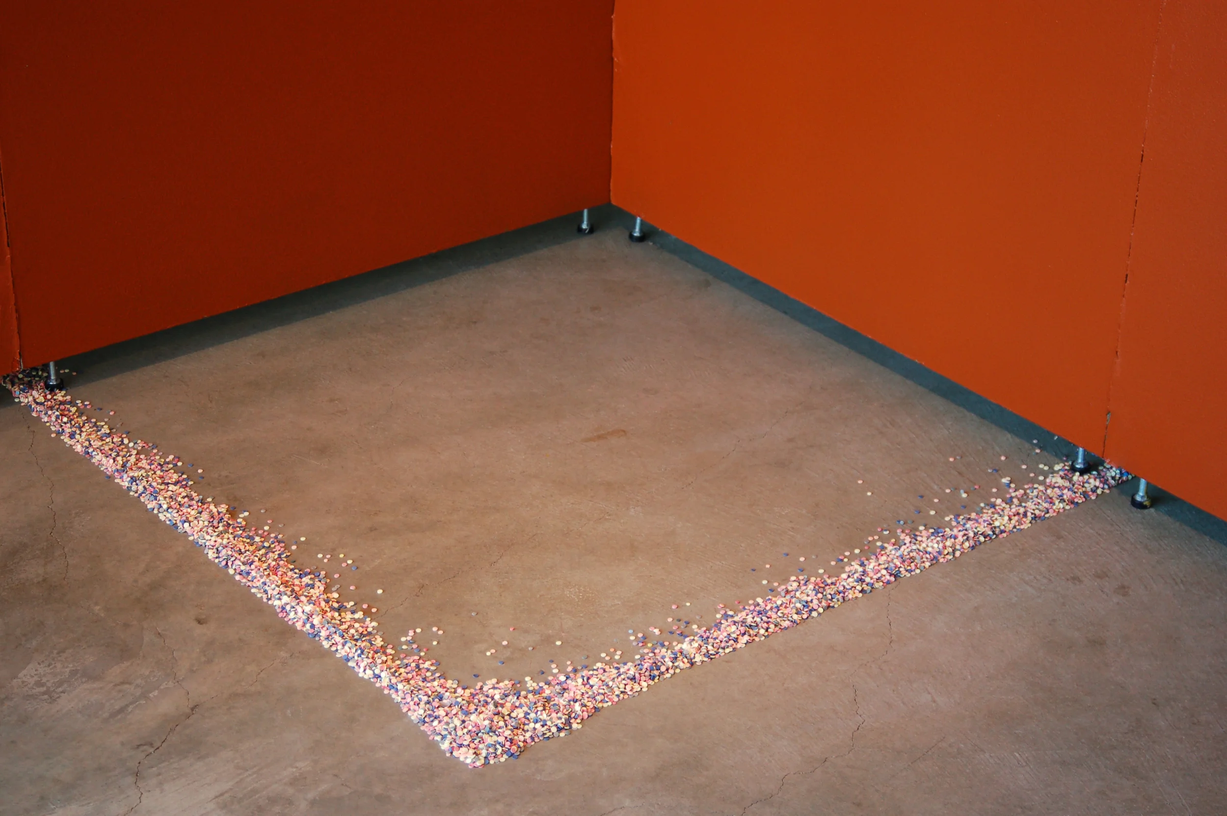 untitled. Custom Fabricated Porcelain Tape-Cast with Mason Stains, Concrete Floor Scoring, removable wall dividers. Saginaw Art Museum, 2015