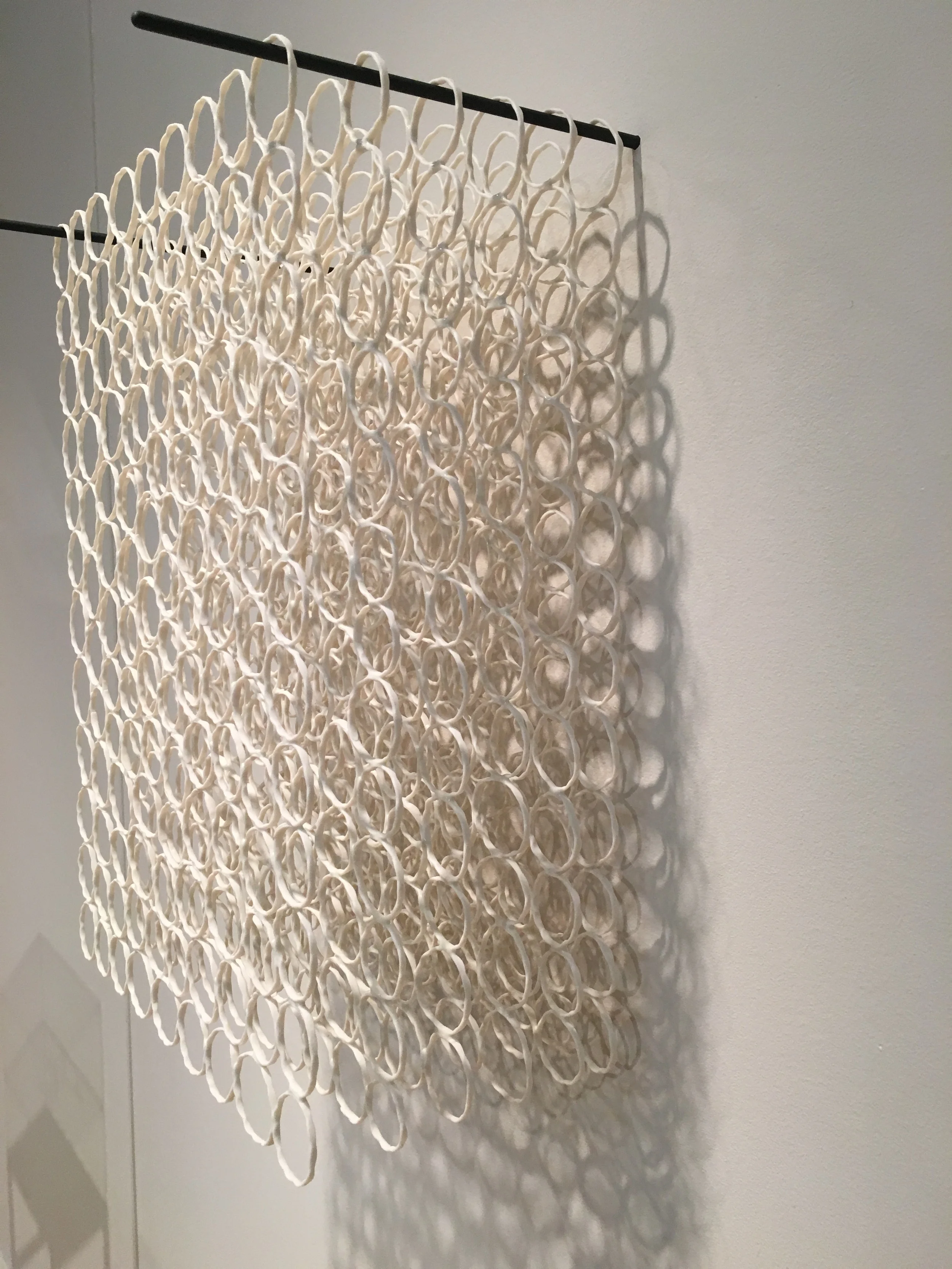 untitled (window series) , porcelain and glaze on steel. 2011 - on going. Developed during my graduate school research 2011-2013, this work is a continuation of considerations around the permeability of space as a metaphor for form extension, and the blurred line between inside and out. Based on experiences and time living in Japan (2008-2009), the shoji screen is a catalyst and acts, like all architectural surfaces, as epidermis and intermediary between public/private, and the defined function and interpretation of a space.