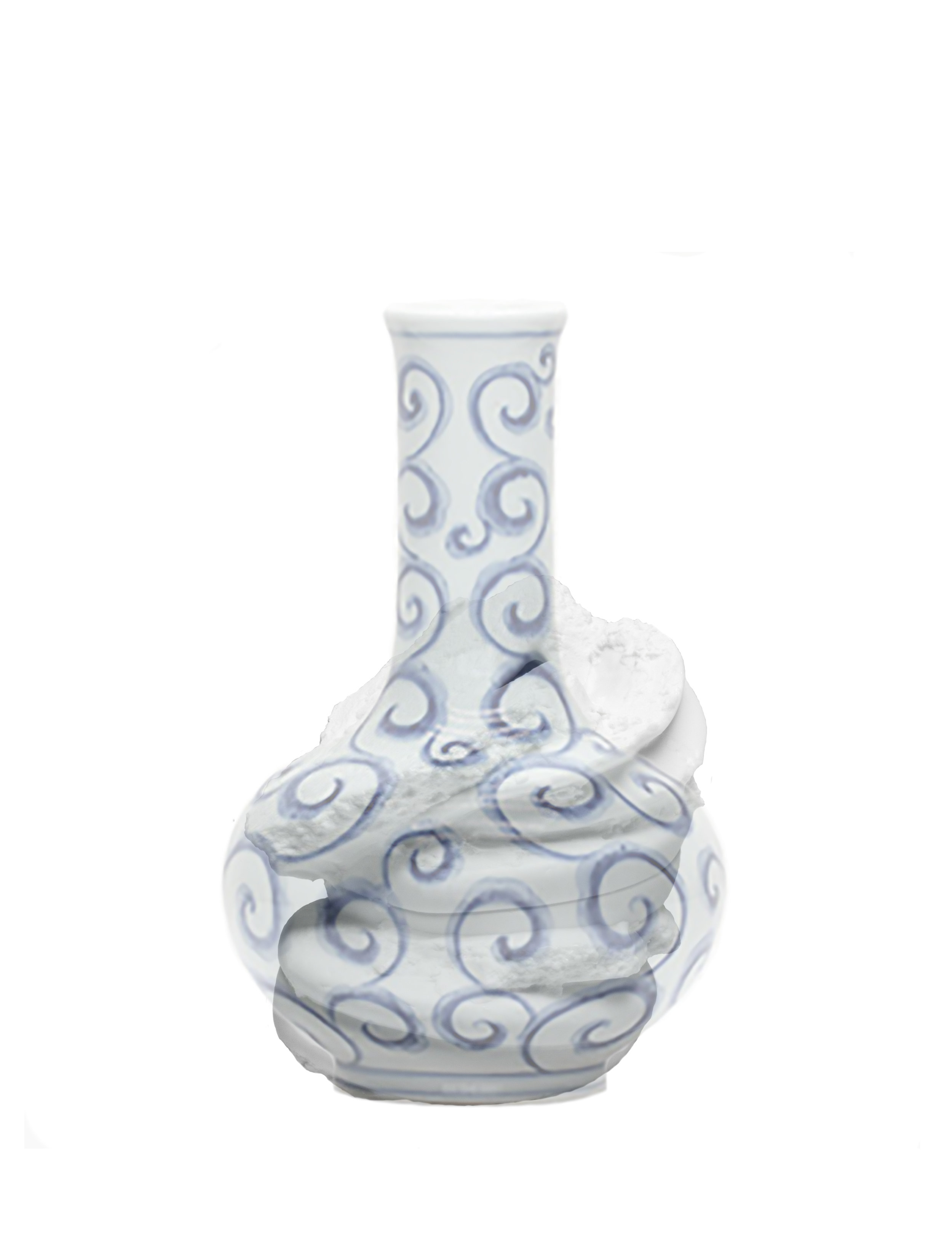   Saggar | Form Series , Digital Print, Ming Dynasty Form overlaid in cast form. 2019  Ming Dynasty collapsed saggar and porcelain forms were collected from various sites around Jingdezhen, China, and moved through the mold making process; cast as th