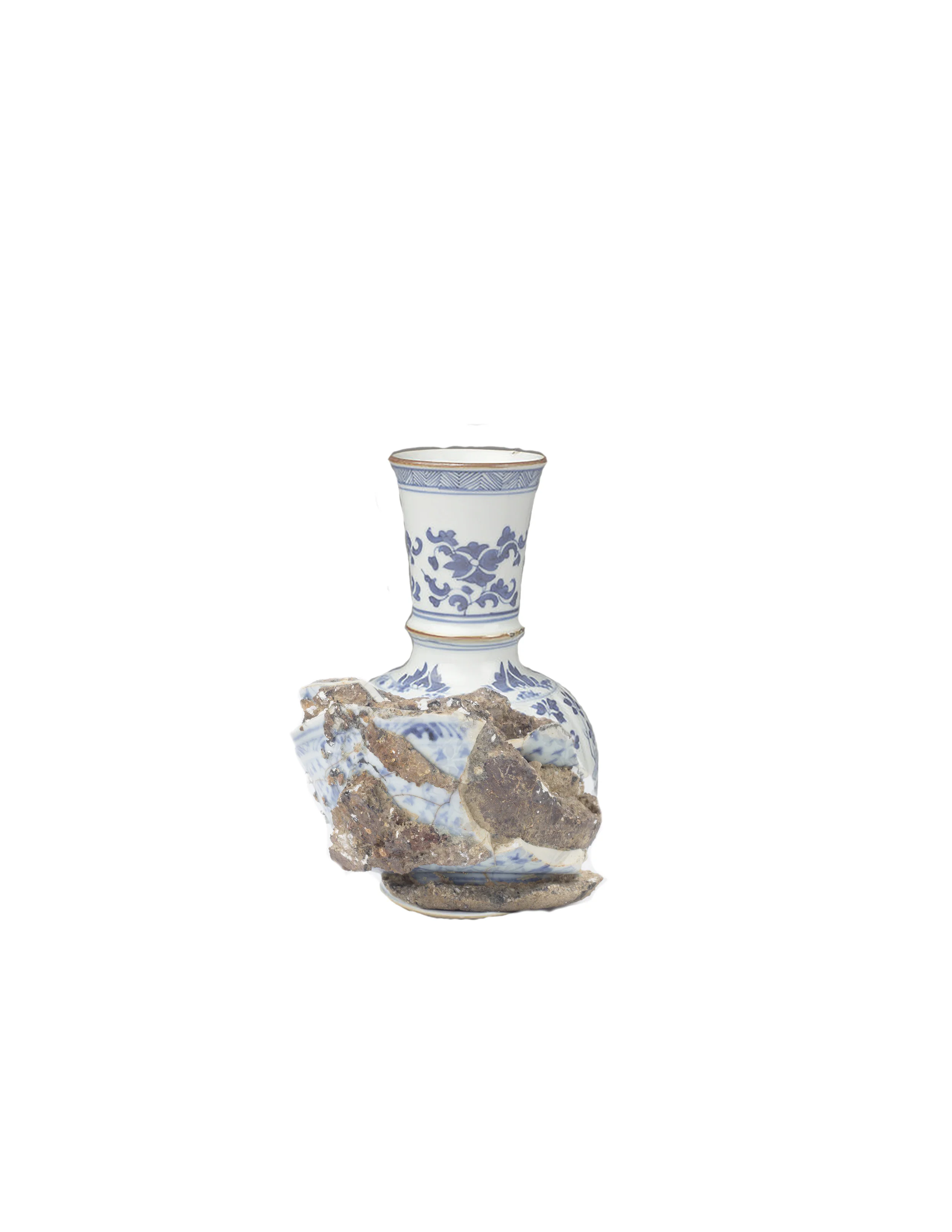 Saggar | Form Series , Digital Print, Ming Dynasty Form overlaid in cast form. 2019 Ming Dynasty collapsed saggar and porcelain forms were collected from various sites around Jingdezhen, China, and moved through the mold making process; cast as thin porcelain versions of their former selves. Shifting form to surface, these objects touch lightly towards ideas related to dislocation, longing, and the inescapable potential of the cast off. Collapsing time and place, their glazed interiors seek to reanimate the objects as functional vessels of the present.