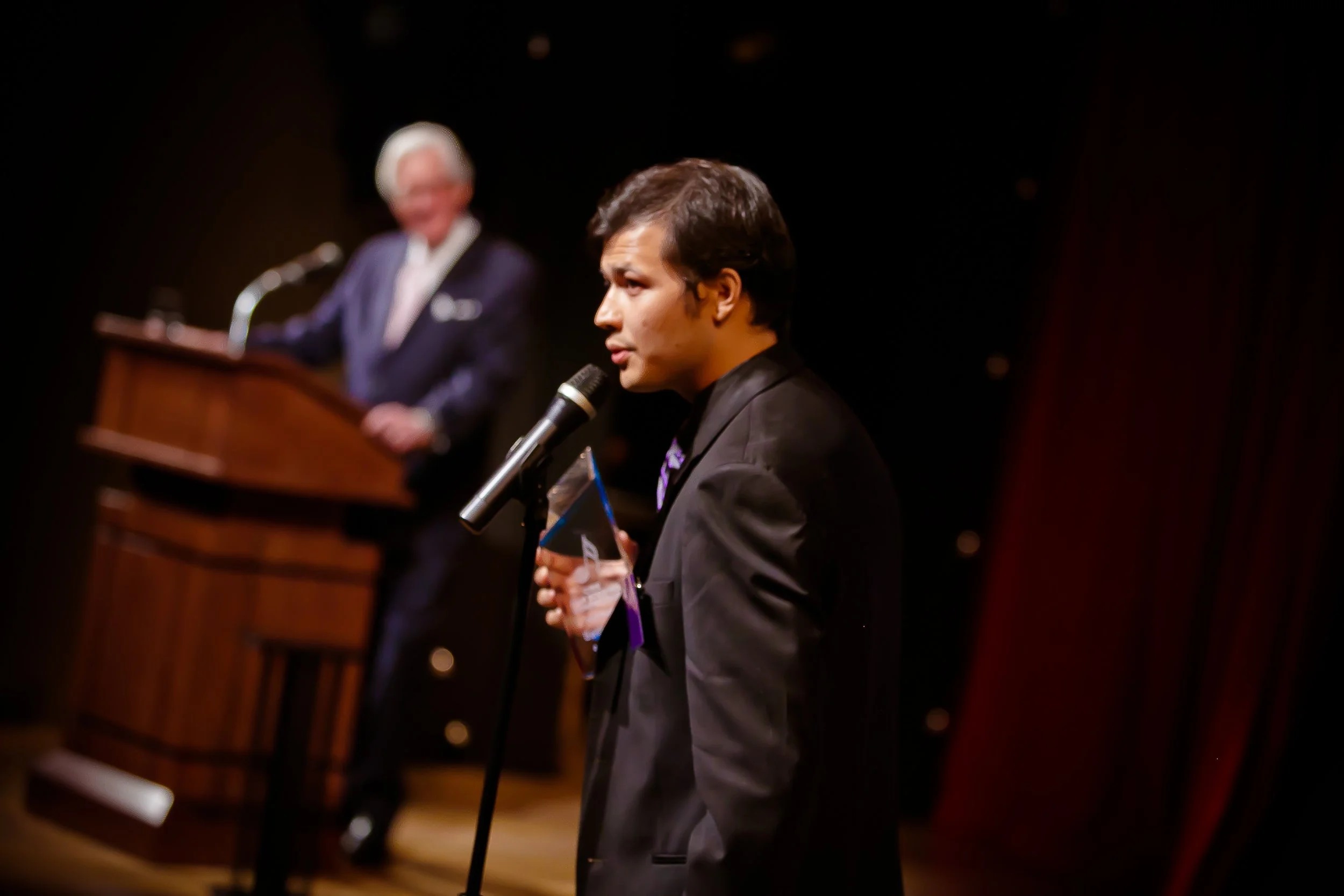 Seth Tsui receiving the first place award in the 2013 Marvin Hamlisch competition (CINE Film Scoring Competition). Every year, hundreds of composers from around the world compete by composing unique scores to the same film. The winner is determined on the strength of the music alone, by a panel of judges including Mychael Dynna (Life of Pi), George S Clinton (chair of film scoring at Berklee) and Dan Carlin (chair of film scoring at USC). The competition has less than 10 winners in its history. Since 2014 Seth has been on its panel of judges.