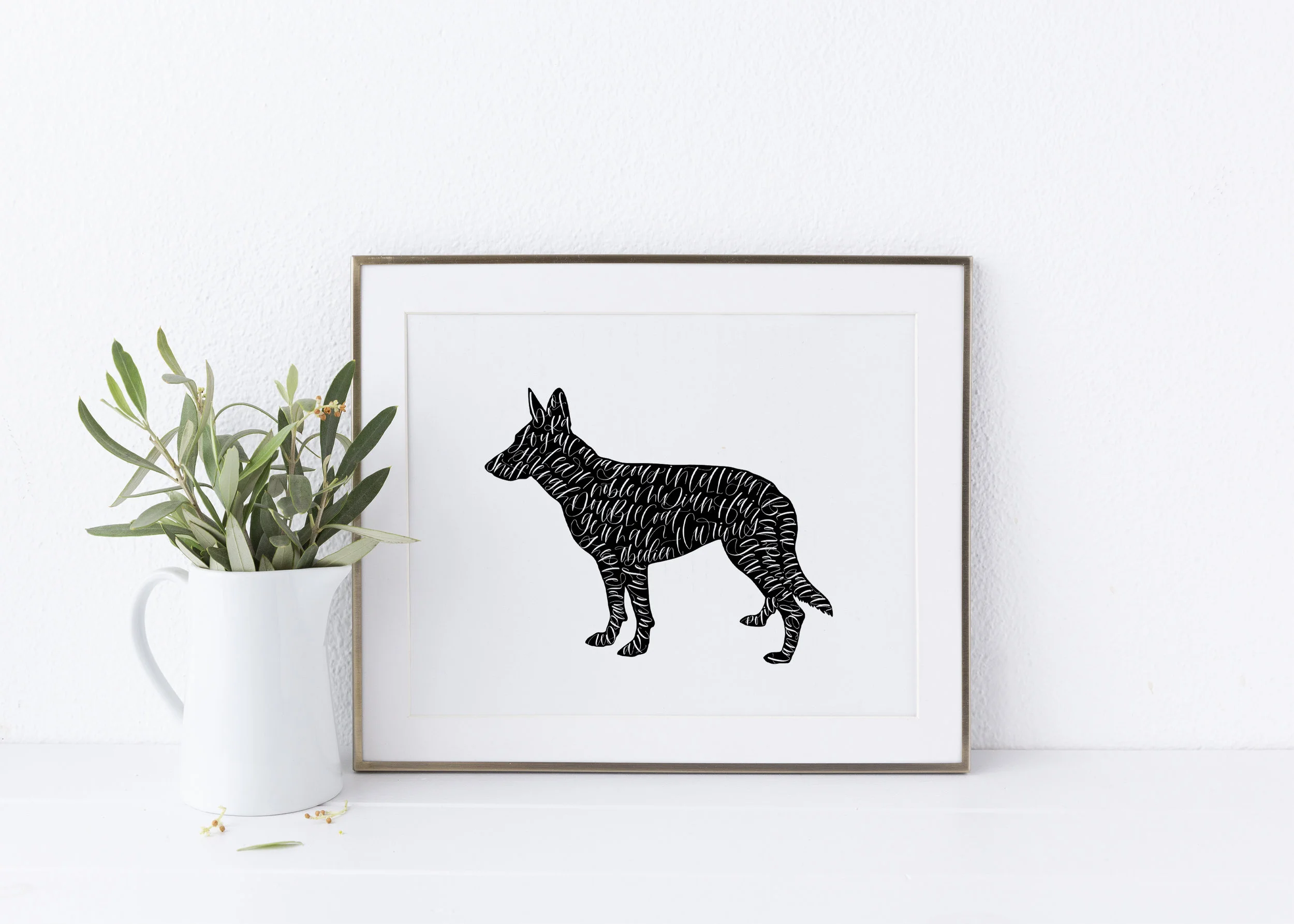 German Shepherd Breed Art in Gold Frame