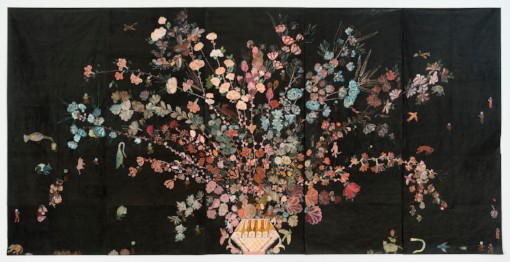 Nancy Friedemann-Sánchez Cornucopia , 2016 India Ink on Tyvek 108 x 225 inches Courtesy the artist