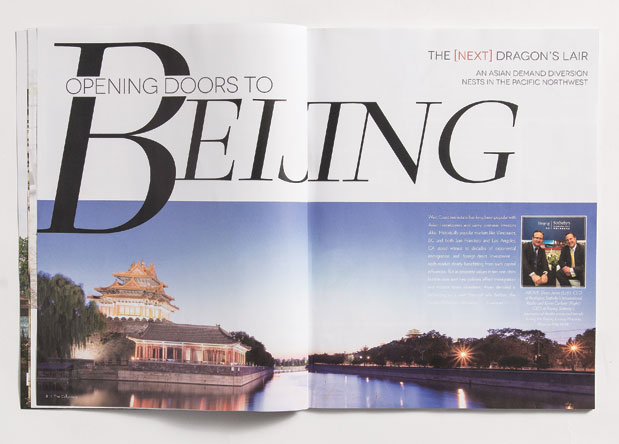 PICTURED ABOVE: Also used in the article, Cunningham writes, “Pacific Northwest real estate brochures, such as this one from Realogics Sotheby’s International Realty, tout the rise of “gateway” cities like Seattle for mainland Chinese buyers.”