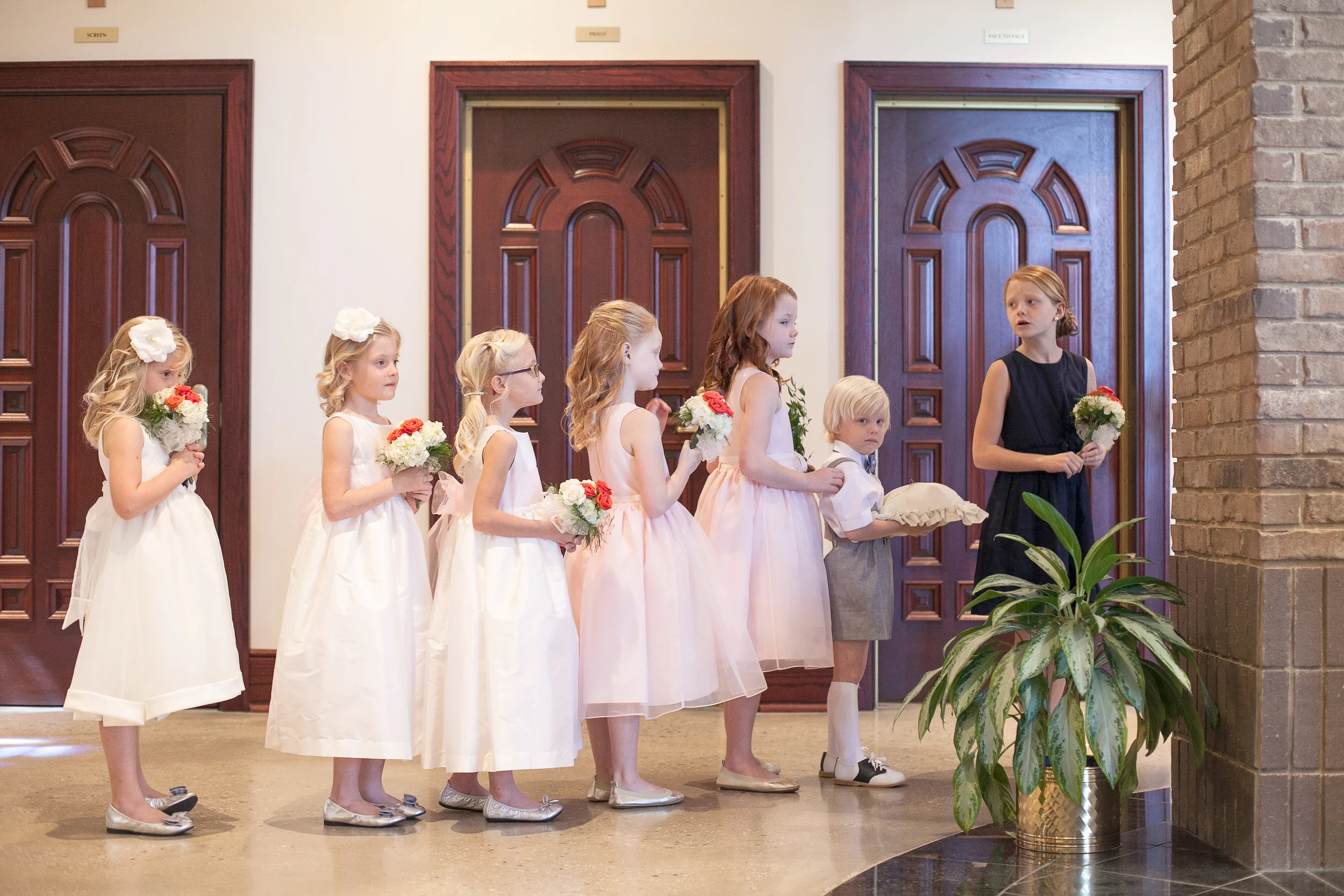 Flower girls and ring bearer lined up