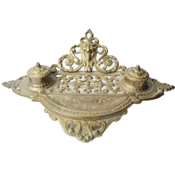 Vintage Brass Double Inkwell