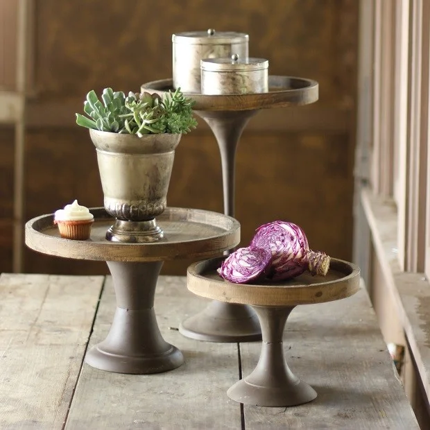 Rustic Wood & Metal Cake Pedestal Trays 