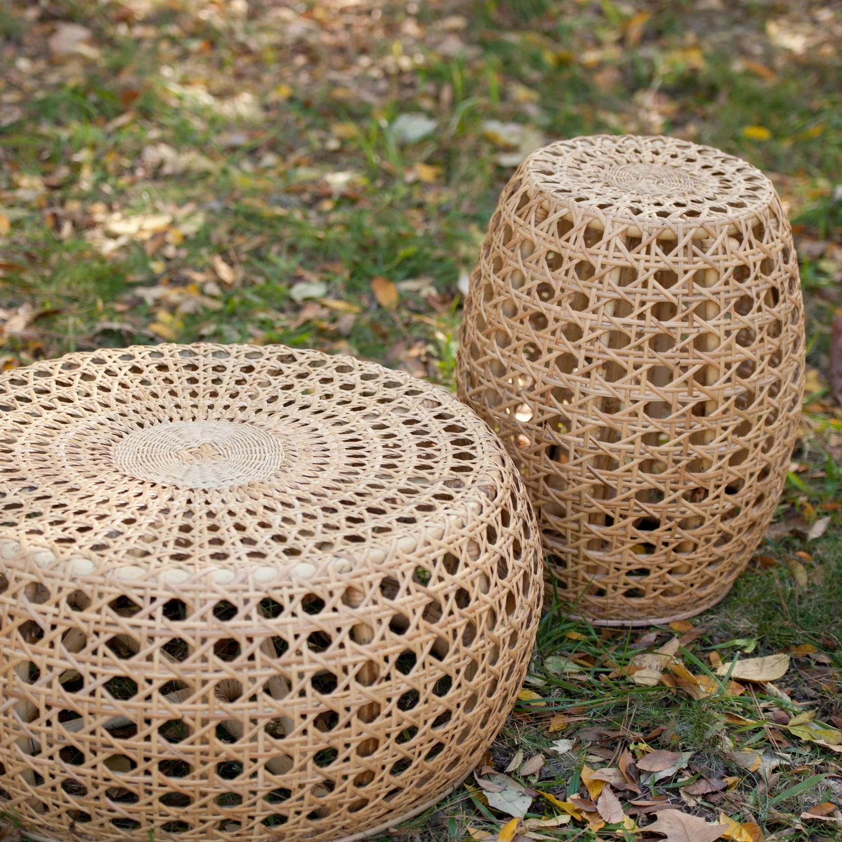 Cane Garden Stool & Ottoman