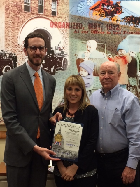 Nicole Russo receives an award from Scott Wiener and Robert Roddick, President of the Noe Valley Merchant's Association, in recognition of her business for five years in the Noe Valley neighborhood. The Board of Supervisors of the City and County of San Francisco extends its highest commendation. Congratulations Nicole for your hard work and dedication!!