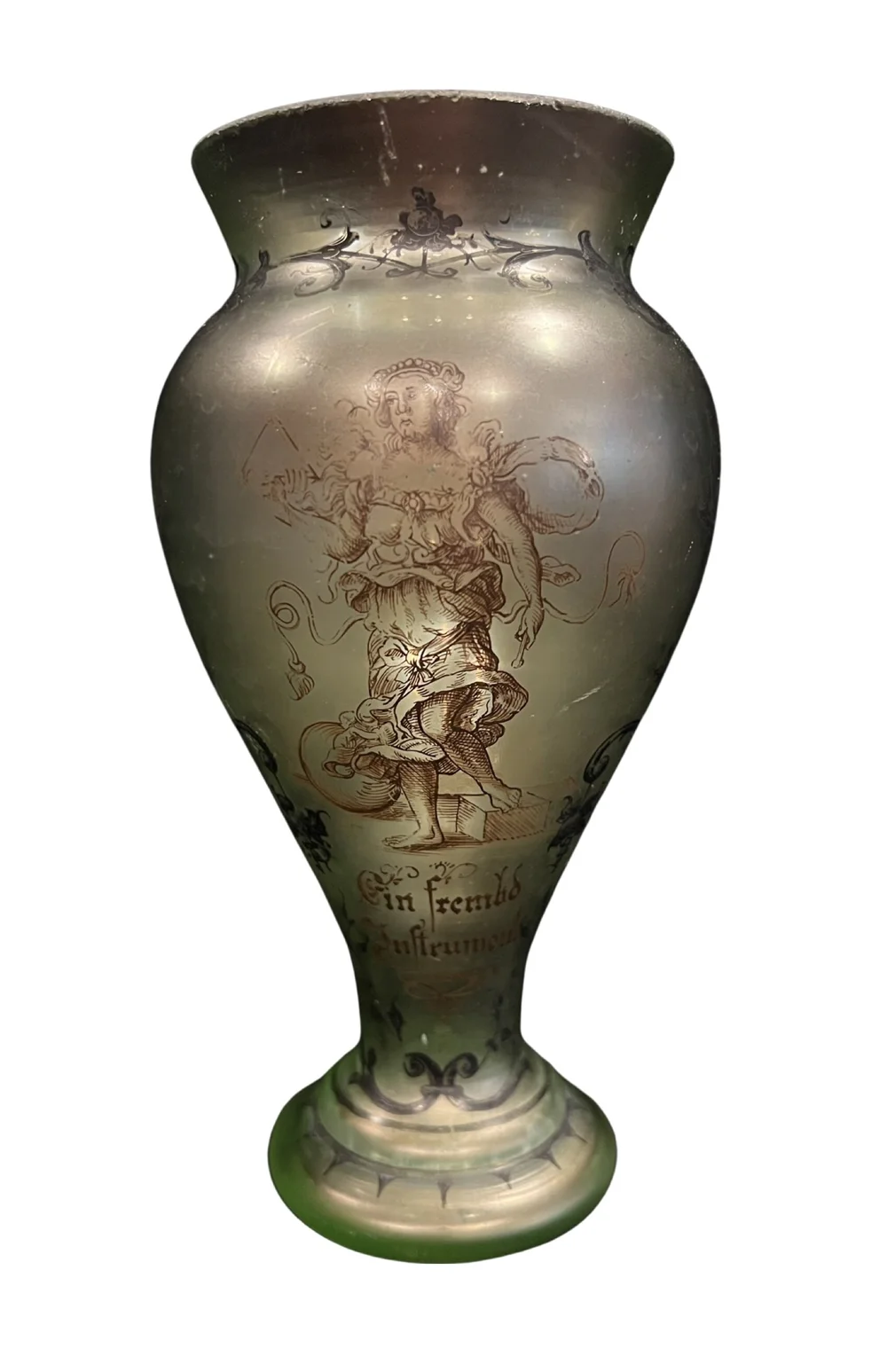 【Special Archives】 1954s SMITH antique Antique Shwarzlot Blown Uranium Glass Vase with Musical