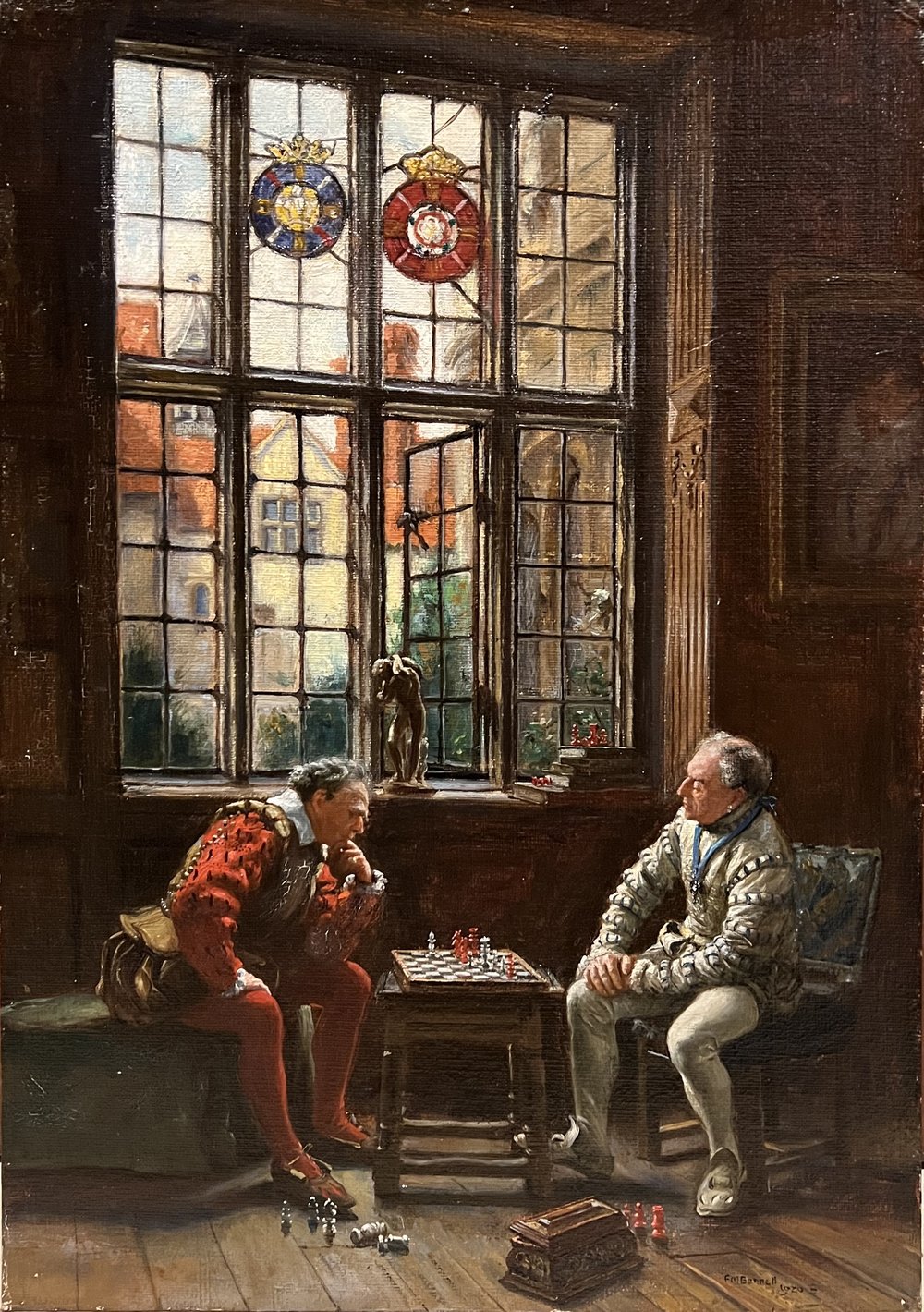 Oil Painting on Canvas A Game of Chess by Frank Moss Bennett 1920 —  Revival House AntiquesOil Painting on Canvas A Game of Chess by Frank  Moss