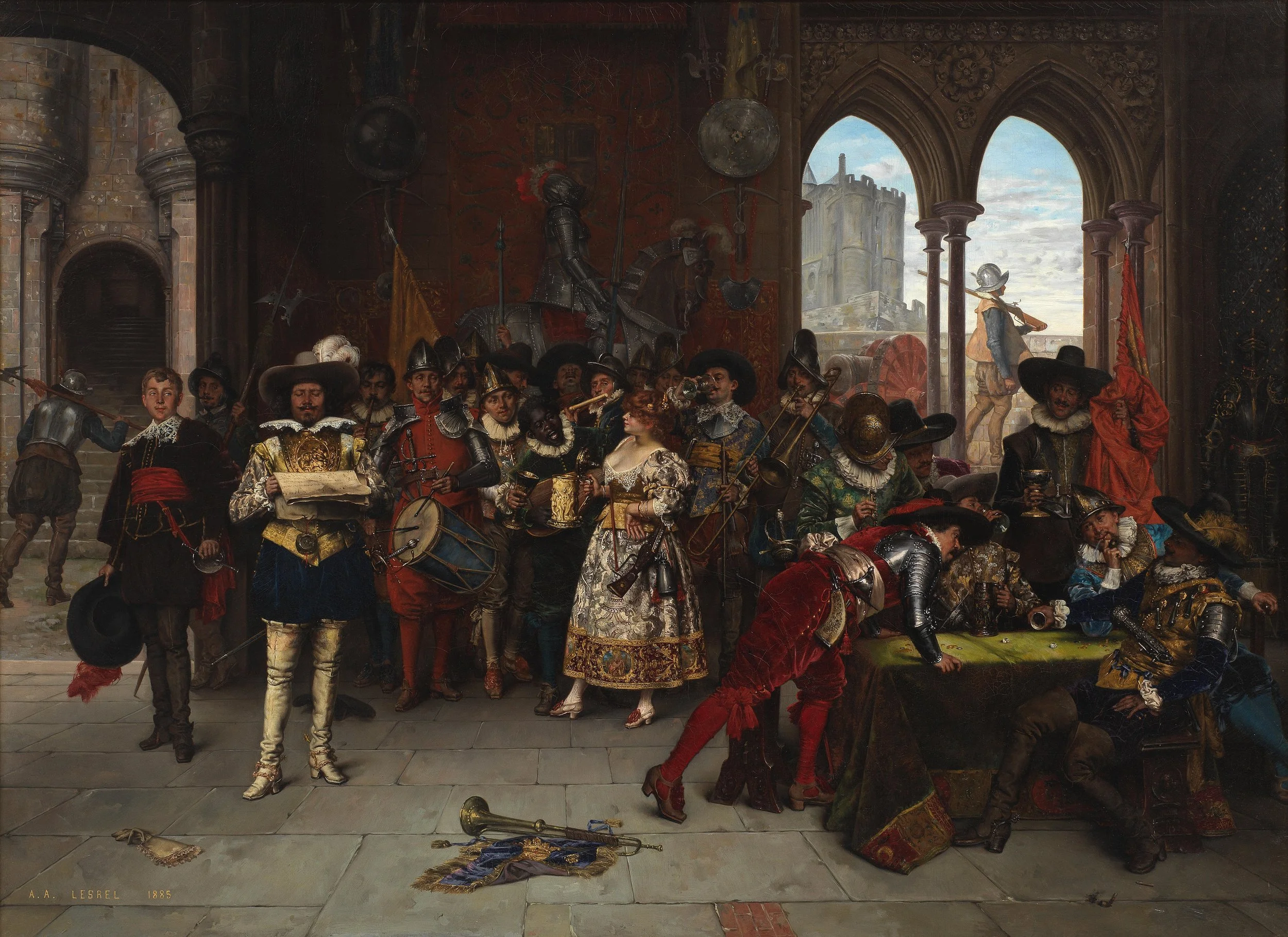 Adolphe Alexandre Lesrel, Oil on Canvas - Les Mousquetaires du Roi 1885