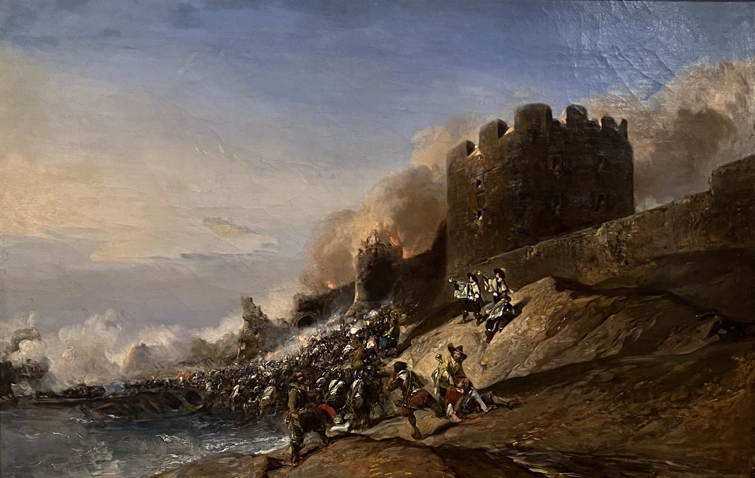 Eugene Isabey, Oil on Canvas "Castle Siege"