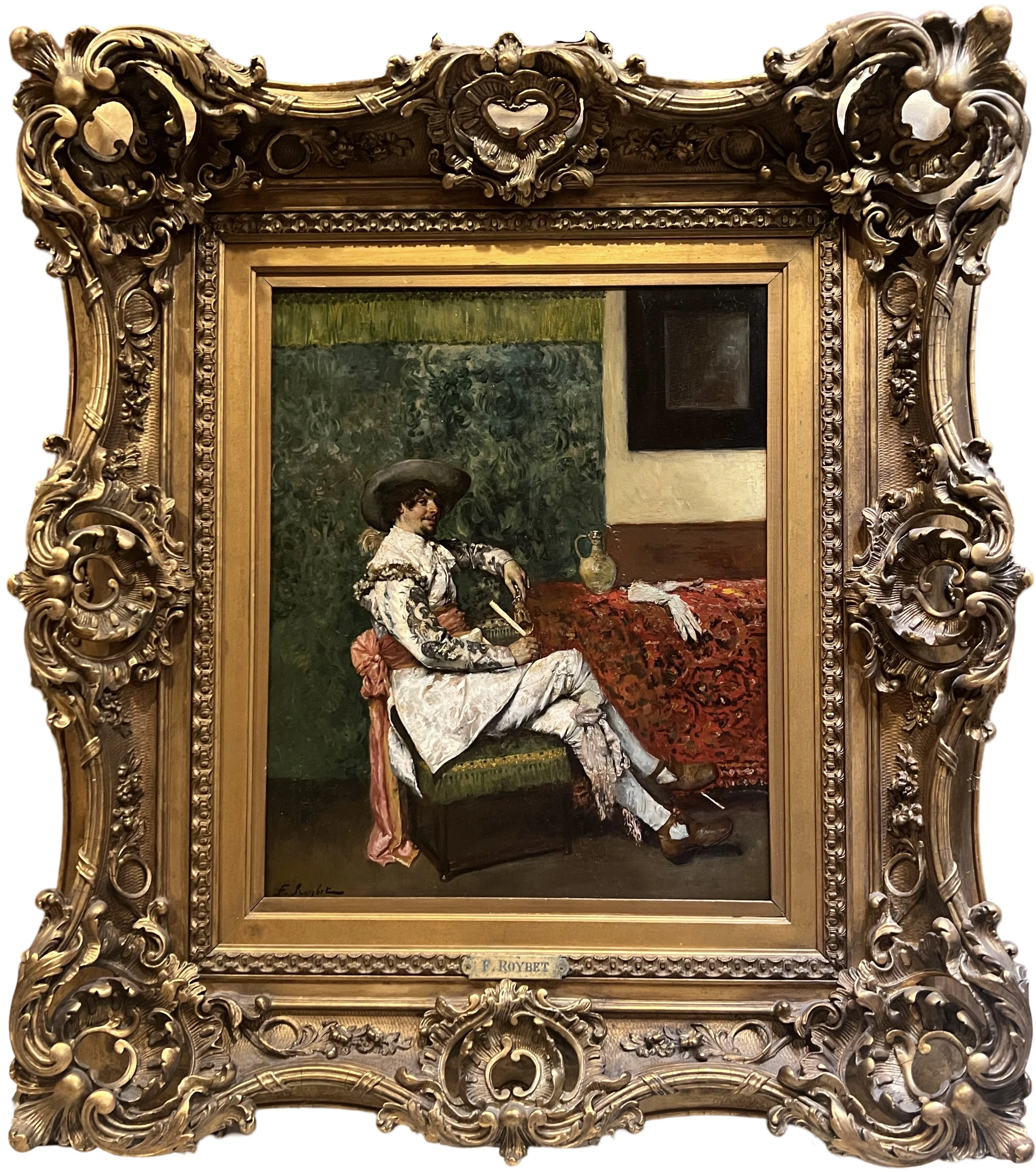 Ferdinand Roybet, Oil on Panel Painting, Gentleman in an Interior with Bartmann Jug