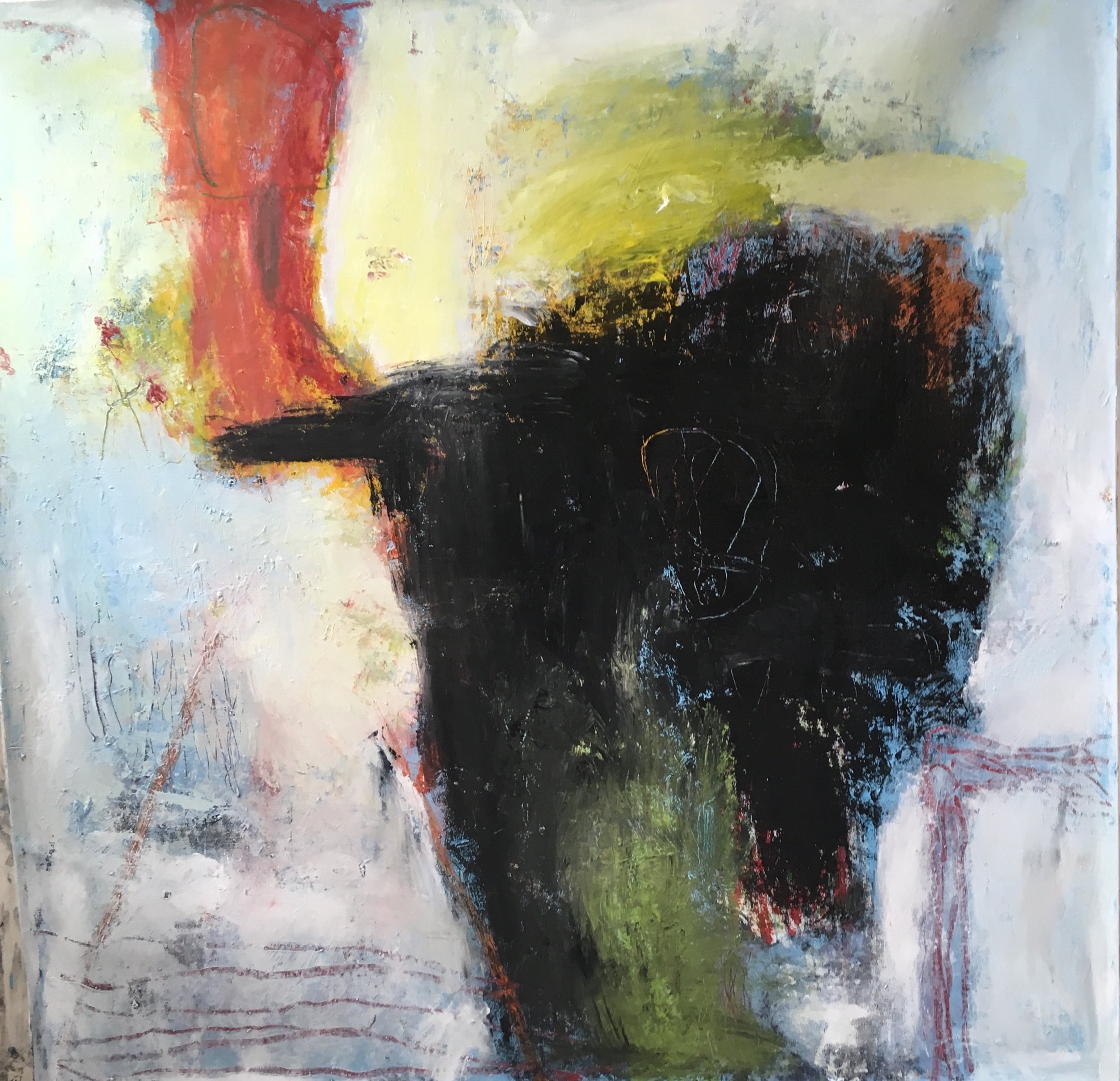 SOLD Figure with Oil Slick 60x60 in oil on canvas 2018