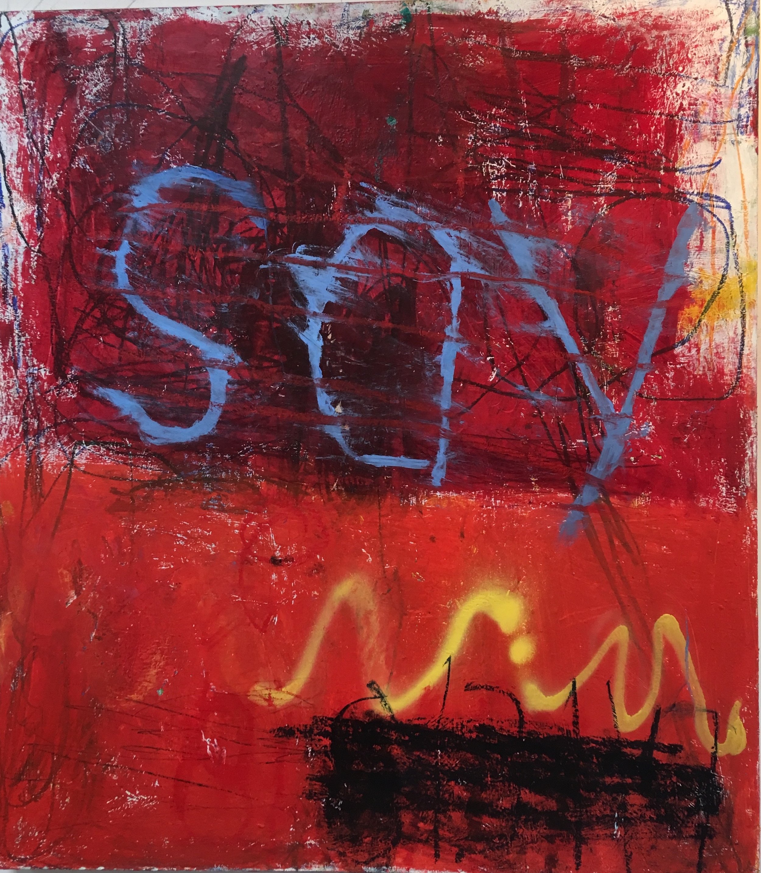 SOLD say 52x48in oil, spray on canvas 2019