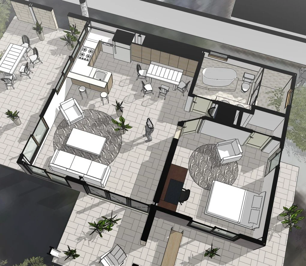 Overhead view of ADU Floor Plan - towards north