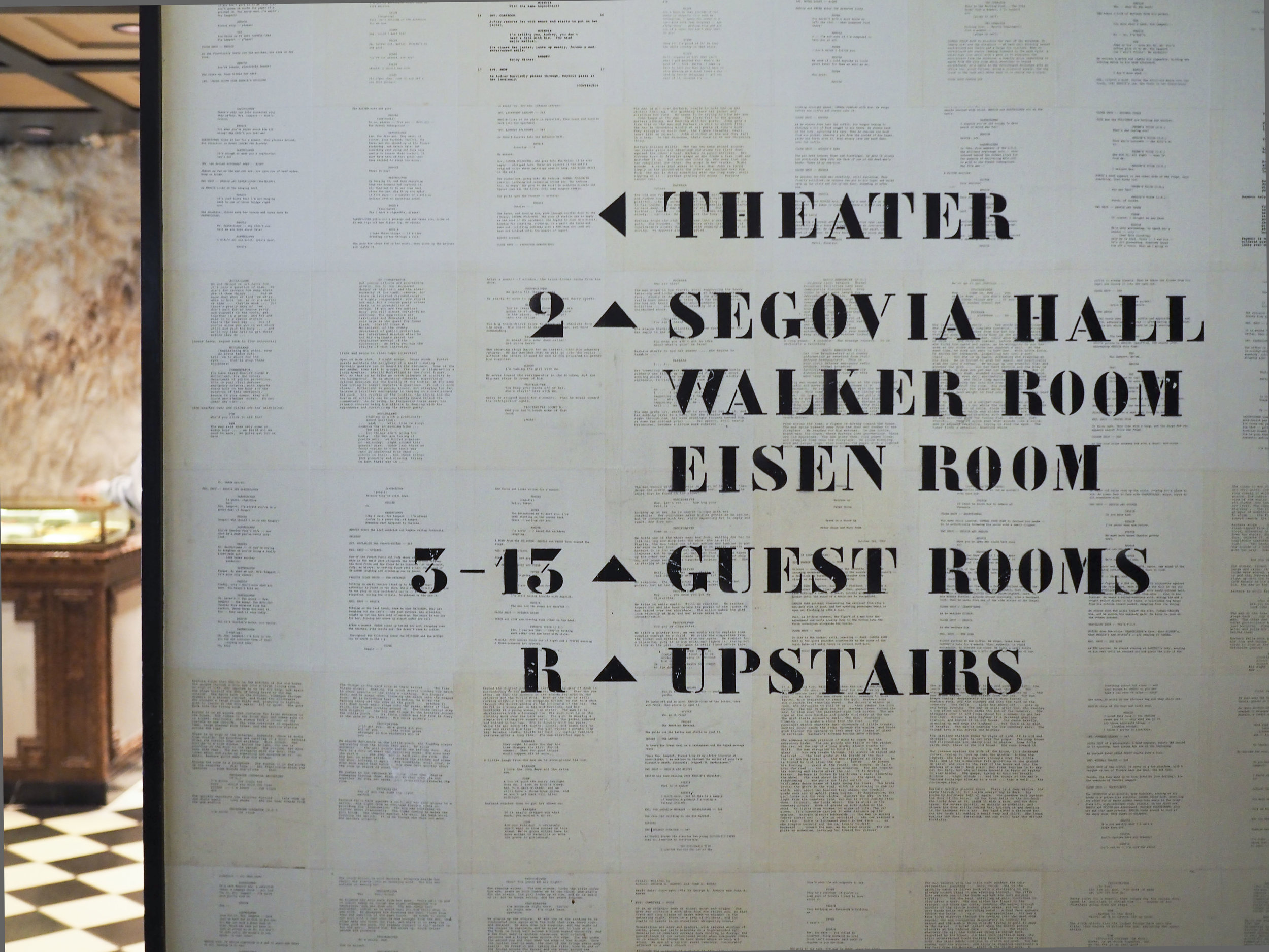 The space is dotted with little details: drawings, words, textures and objects.