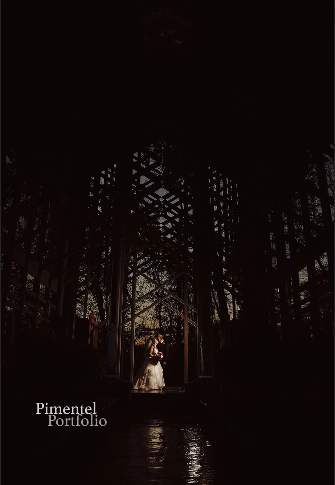 Thorncrown Chapel was the location for this Wedding Portrait. Image by Pimentel Portfolio LLC