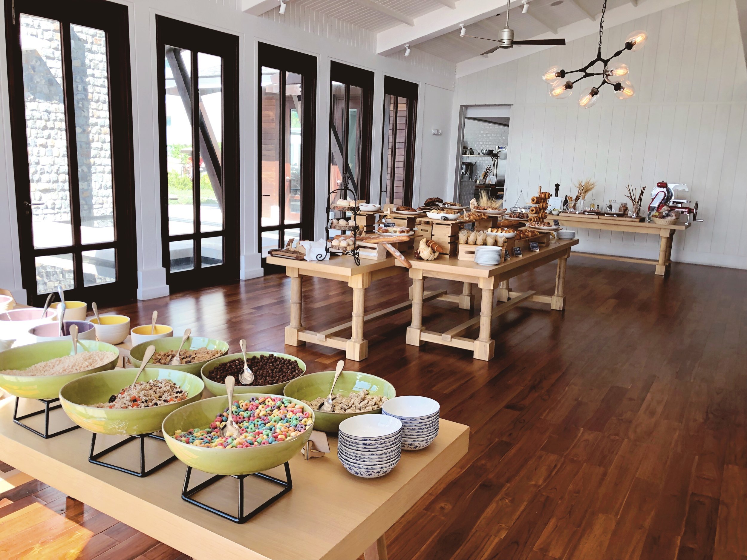 The buffet room at the Great House: cereals, fresh cut cold cuts, and pastry heaven. Then in the next room is eggs, bacon, etc. 