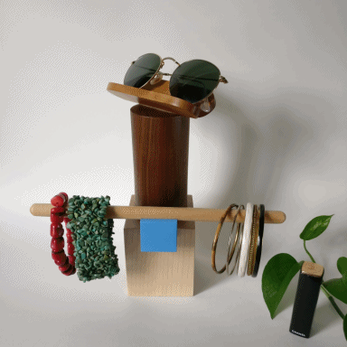 Jewelrt box, totem, wood, design, projet eight eight, projet huit huit, Myriam Rigaud, designer, memphis, geometric, hot dog blue