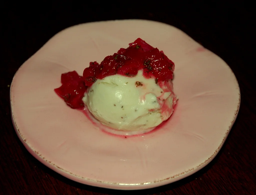 Celery Gelato with Rhubarb Compote