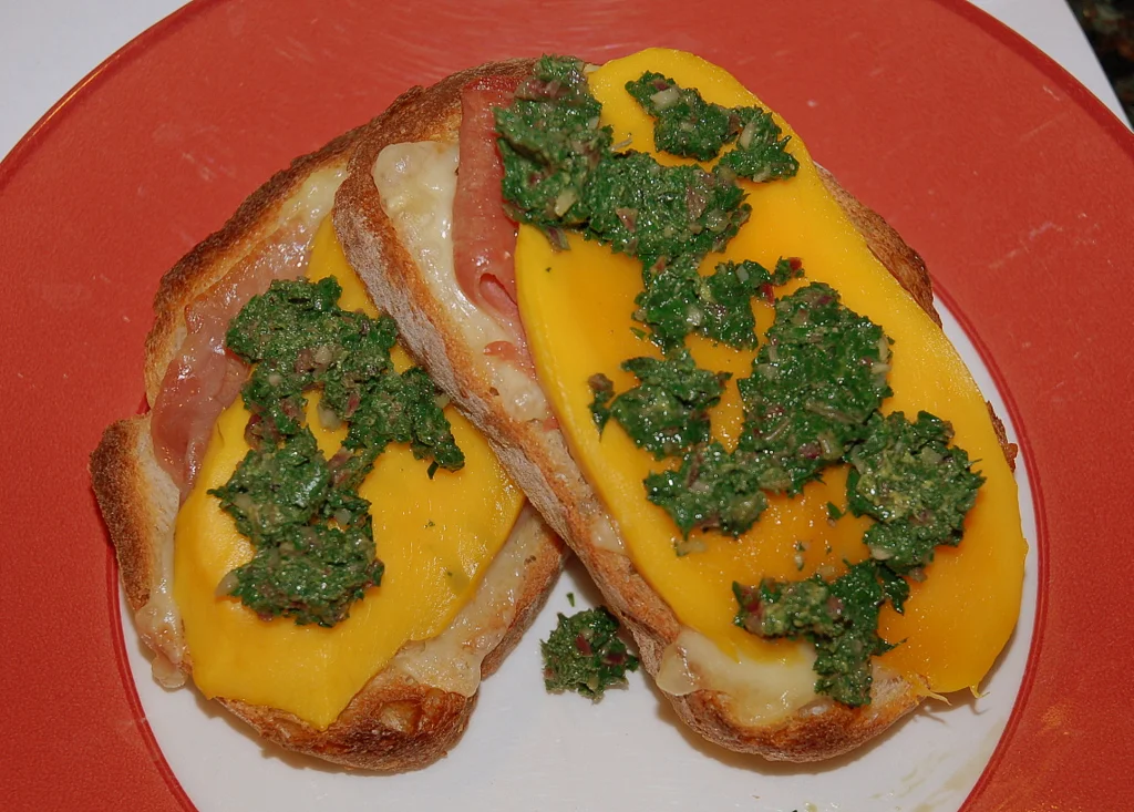 Mango, Prosciutto and Dandelion Greens Sandwich