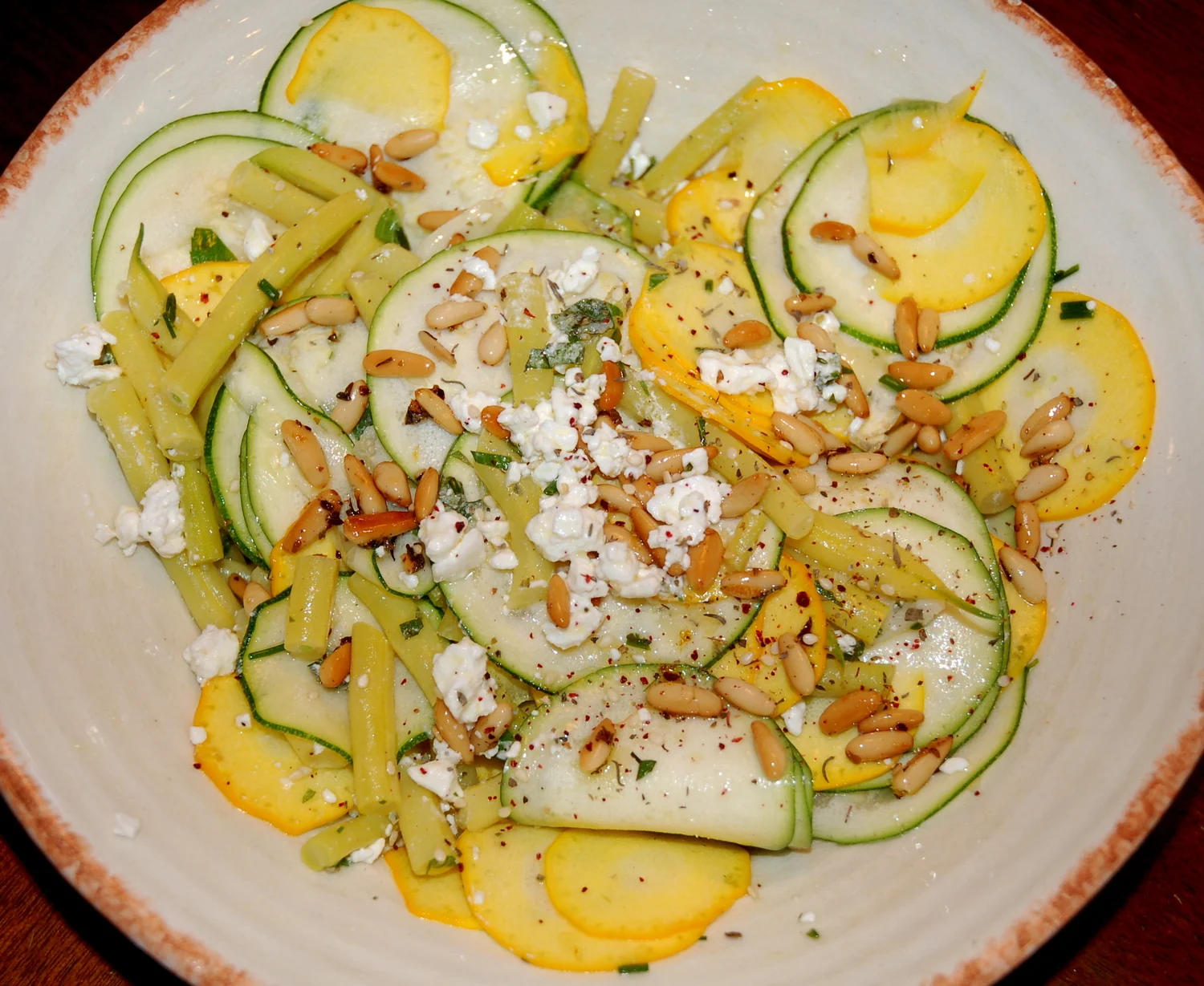 Squash and Bean Salad with Lemon-Feta Vinaigrette and Za’atar-Spiced Pine Nuts