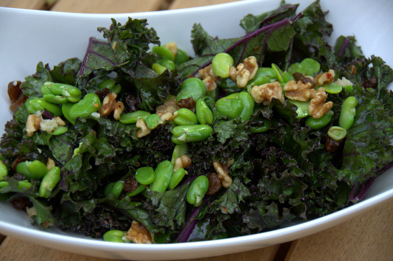 Kale, Fava, Sultana and Walnut Salad