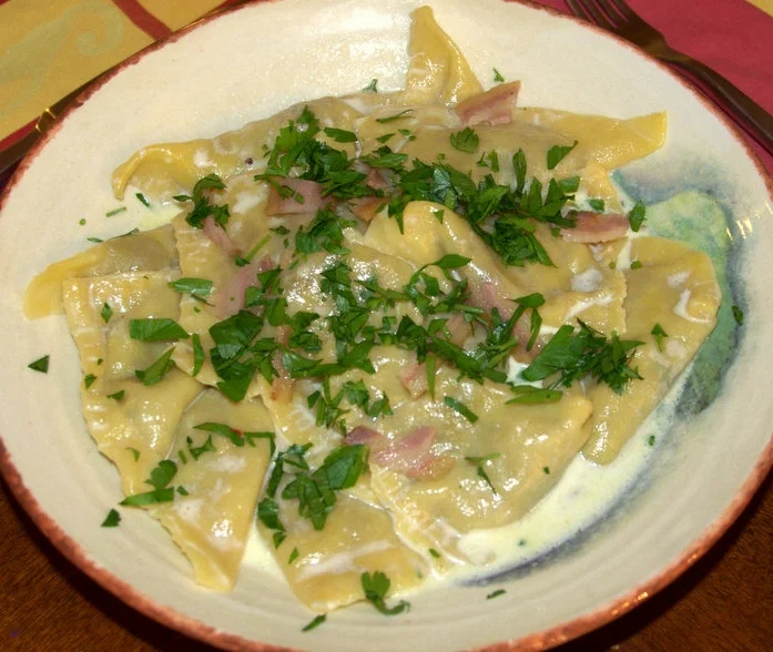Mushroom Ravioli in a Blue Cheese Sauce