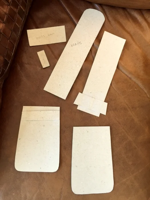 Cardboard models of each piece; makes tracing convenient.