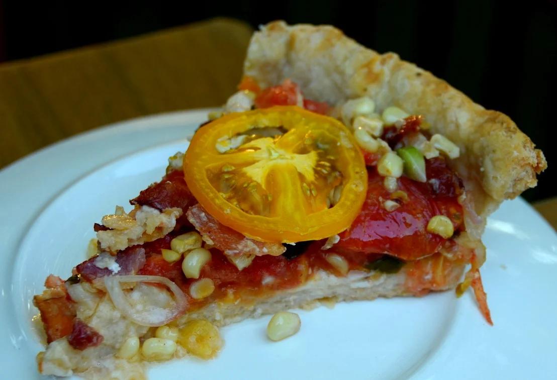 Corn, Tomato, Basil and Bacon Pie