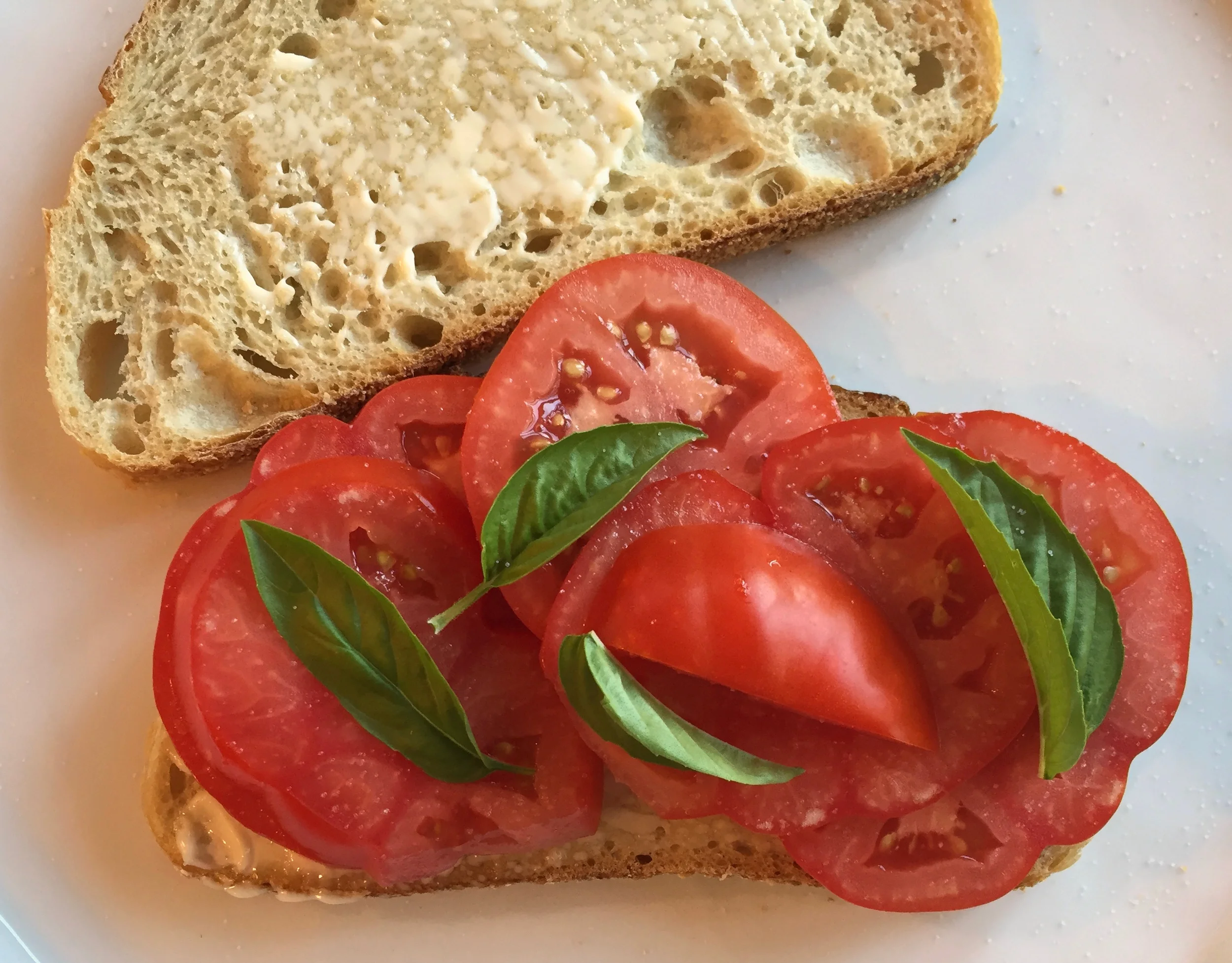 tomato sandwich with basil (so not traditional)