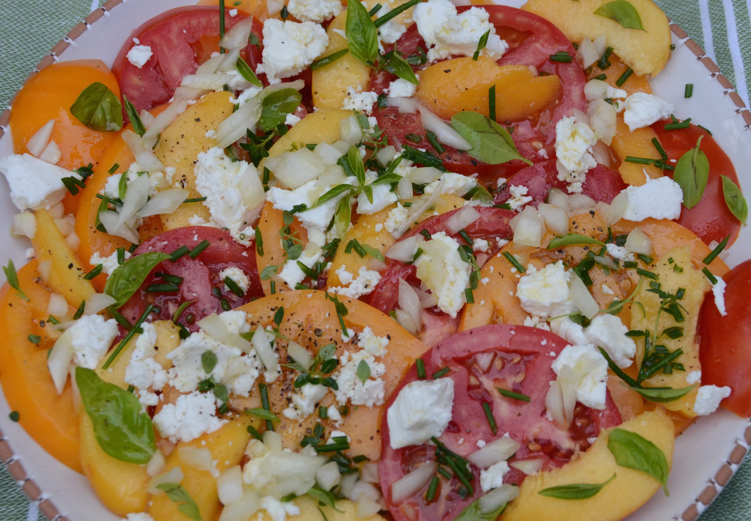 Tomato, Peach, Chevre, and Herb Salad with Apple Vinaigrette