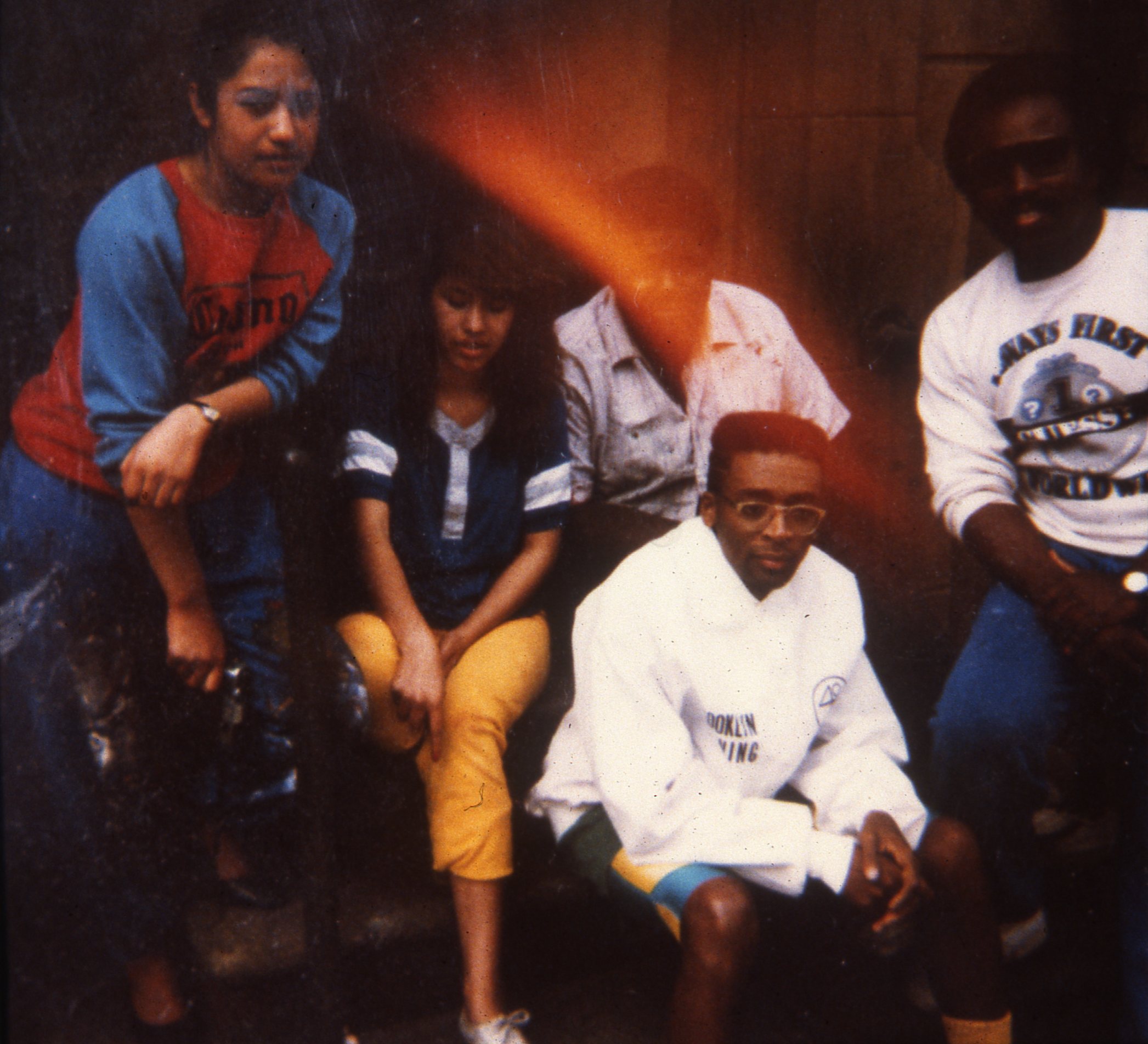   Artist and artist apprentices with Spike Lee on the "Do The Right Thing" film set    1988    