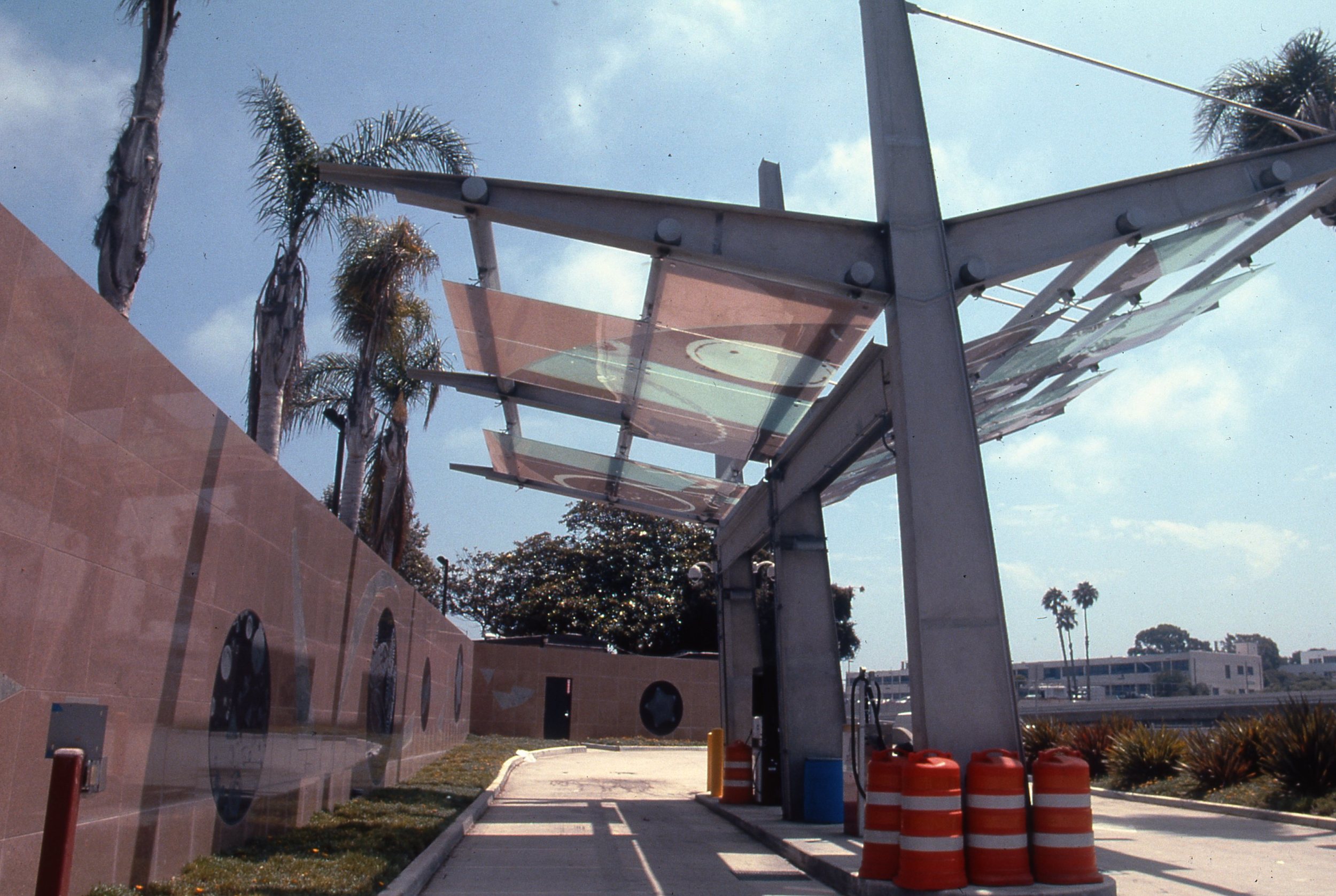   “Big Blue Bus Facility Expansion Project”    2002 - 2005 Glass canopy design and etched&nbsp;granite artwork   © Richard Wyatt Jr.  